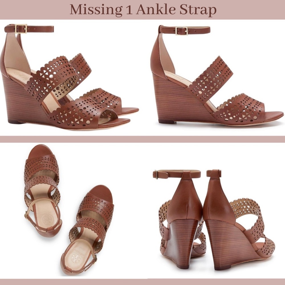 Tory Burch Leather Perforated Gladiator Wedge Heel in Nutria [SZ 10.5 ]‎